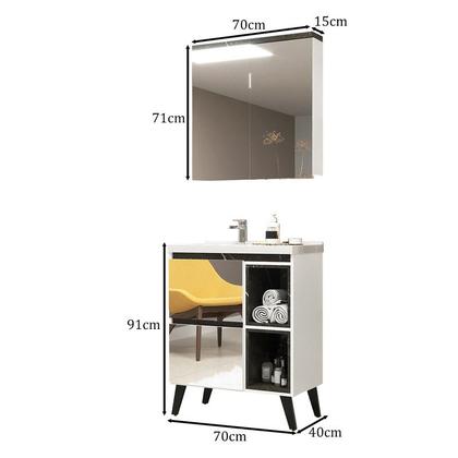 Imagem de Gabinete de Banheiro 70cm com Lavatório e Armário Ref 710 Cewal - Branco/Portoro