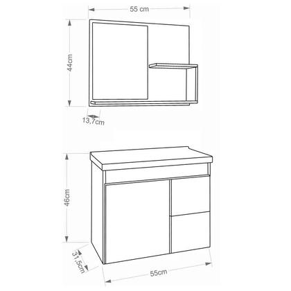 Imagem de Gabinete de Banheiro com Cuba e Espelheira Hortencia 55cm Amendoa/Branco - MGM