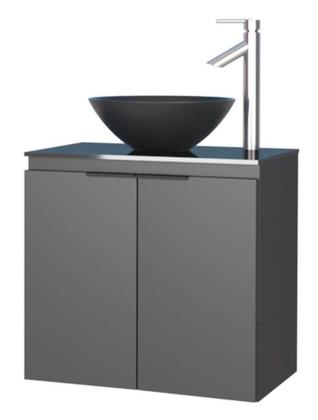 Imagem de Gabinete de Banheiro Preto em Aço Porta de Metal com Tampo de Vidro sem Cuba Umbu Cozimax