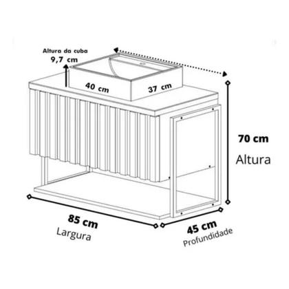 Imagem de Gabinete de Banheiro Suspenso 100% MDF 80cm Metalon Com Cuba Havai Mgm Móveis