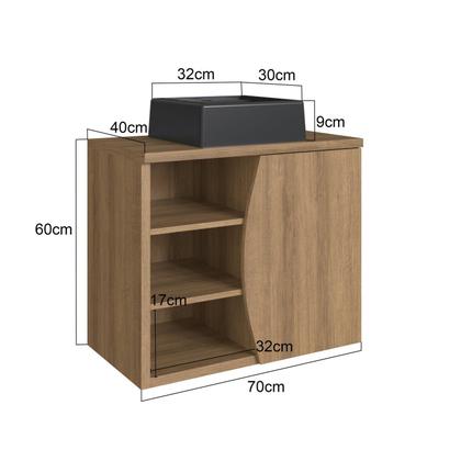 Imagem de Gabinete de Banheiro Suspenso 70cm Laura com 1 Porta e 2 Prateleiras com Cuba