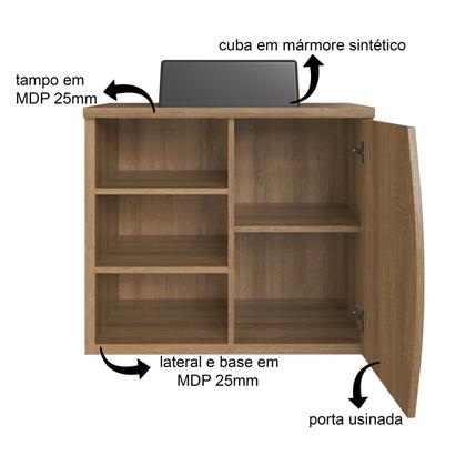 Imagem de Gabinete de Banheiro Suspenso 70cm Laura com 1 Porta e 2 Prateleiras com Cuba