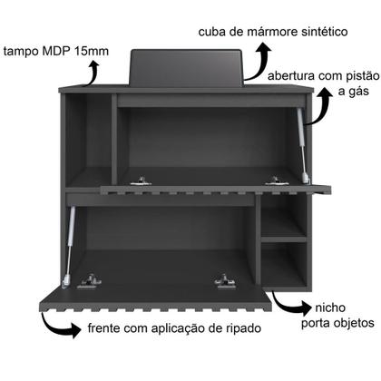 Imagem de Gabinete de Banheiro Suspenso 75cm com Cuba 2 Portas Basculante Grafite Luiza BL1000 - Faema Móveis