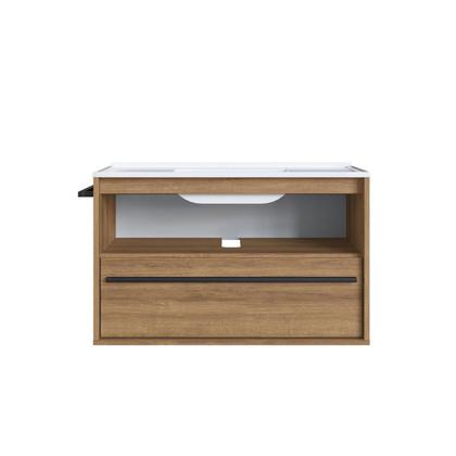 Imagem de Gabinete de Banheiro Suspenso 80cm com 1 Toalheiro 1 Porta 1 Gaveta BH8030 com Lavatorio Marrom/Mel