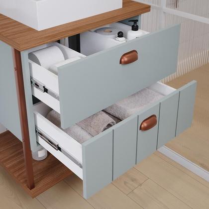 Imagem de Gabinete de Banheiro Uni com Cuba e Espelheira 60cm Pistache/Freijo - MGM