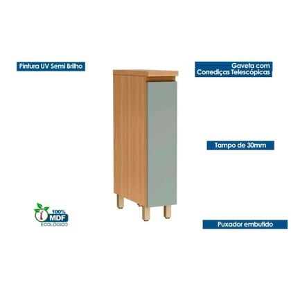 Imagem de Gabinete de Cozinha Modulado Balcão c/ Tampo Rainha Porta Tempero c/ 1 Porta 20cm Nature/Verde - Nesher