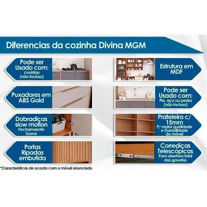 Imagem de Gabinete de Cozinha Modulado Balcão Divina c/ 3 Portas e 2 Gavetas s/Tampo 120cm Freijo/Off White - MGM