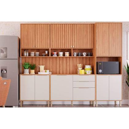 Imagem de Gabinete de Cozinha Modulado Balcão Divina c/ 3 Portas e 2 Gavetas s/Tampo 120cm Freijo/Off White - MGM