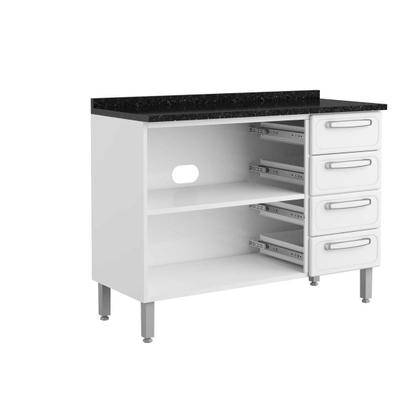 Imagem de Gabinete de Cozinha Modulado Balcão Evidence 7126 2 Portas e 4 Gavetas c/Tampo Branco - Bertolini