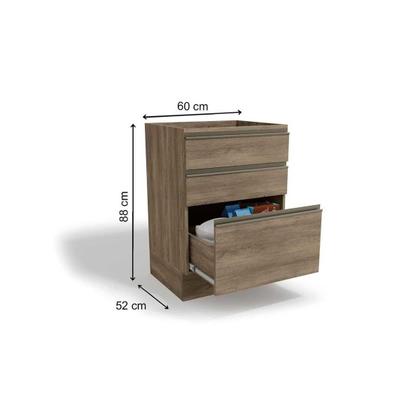 Imagem de Gabinete de Cozinha Modulado Balcão Maxxi G743 p/Cooktop 3 Gavetas c/Tampo 60cm Nogal/Nogal - Kappesberg