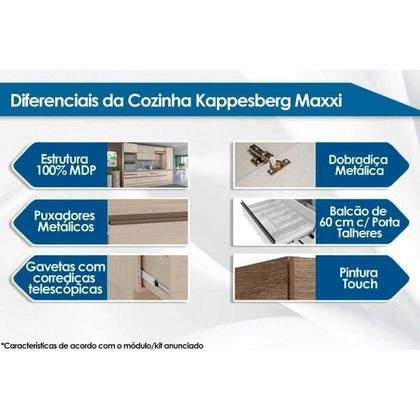 Imagem de Gabinete de Cozinha Modulado Balcão Maxxi G743 p/Cooktop 3 Gavetas c/Tampo 60cm Nogal/Nogal - Kappesberg