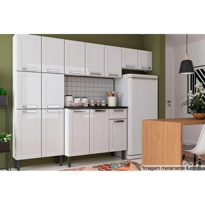 Imagem de Gabinete de Cozinha Modulado Balcão Múltipla 6112 3 Portas 1 Gaveta c/Tampo Branco/Preto - Bertolini