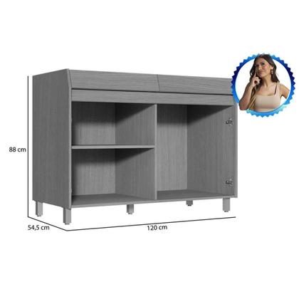 Imagem de Gabinete de Cozinha Modulado Balcão Simone Mendes p/ Pia s/ Tampo c/ 2 Portas e 2 Gavetas 120cm Carvalho/Cinza - Nesher