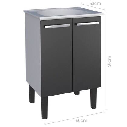 Imagem de Gabinete de Lavanderia Montado em Aço Preto 60cm c/ Tanque Sintético Branco Vênus Cozimax