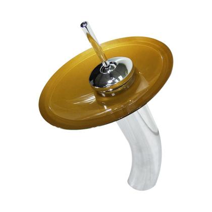 Imagem de Gabinete de vidro 40cm para banheiro curvado duplo pc cuba chapéu com torneira cascata dourado real