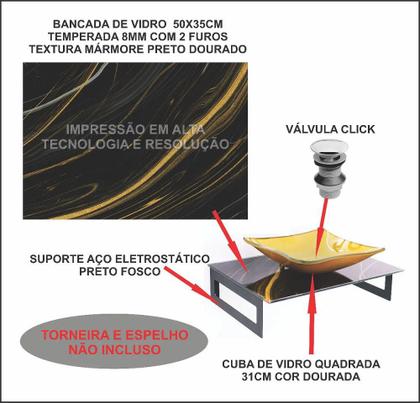 Imagem de Gabinete de vidro 50cm para banheiro chipre mármore  preto dourado ek