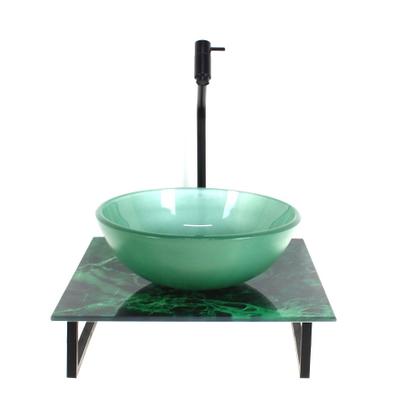 Imagem de Gabinete de vidro com cuba redonda com tampo de vidro 40cm x 40cm mármore verde