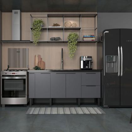 Imagem de Gabinete em Madeira Cisne Cinza para Pias de 1,80 Metro com 4 Portas e 2 Gavetas - P100390 - COZIMAX