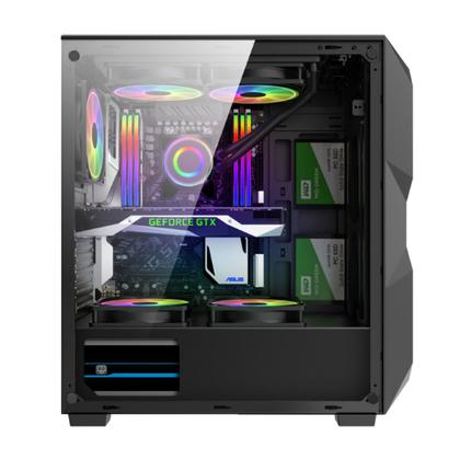 Imagem de Gabinete Gamer com 3 Cooler Fan LED RGB 120mm Mid Tower Atx MAtx Mini Itx Vidro Temperado Psu Cover Hayom