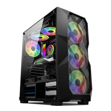 Imagem de Gabinete Gamer com 3 Cooler Fan LED RGB 120mm Mid Tower Atx MAtx Mini Itx Vidro Temperado Psu Cover Hayom