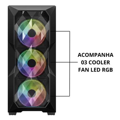 Imagem de Gabinete Gamer com 3 Cooler Fan LED RGB 120mm Mid Tower Atx MAtx Mini Itx Vidro Temperado Psu Cover Hayom