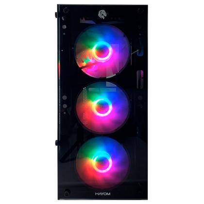 Imagem de Gabinete Gamer Hayom 4 Fans S/Fonte RGB ATX MidTower Vidro Temperado Preto - GB1749