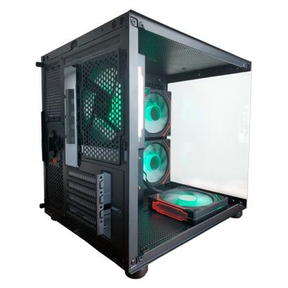 Imagem de Gabinete Gamer HAYOM, Mini Tower, M-ATX, Lateral e Frontal em vidro, 4x FANs, Preto - GB1796