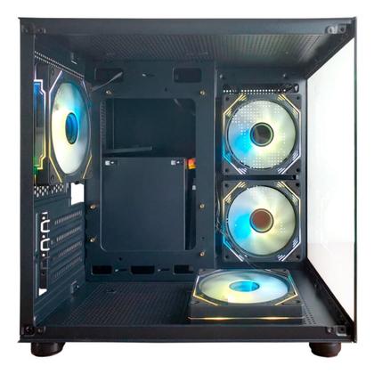 Imagem de Gabinete Gamer HAYOM, Mini Tower, M-ATX, Lateral e Frontal em vidro, 4x FANs, Preto - GB1796