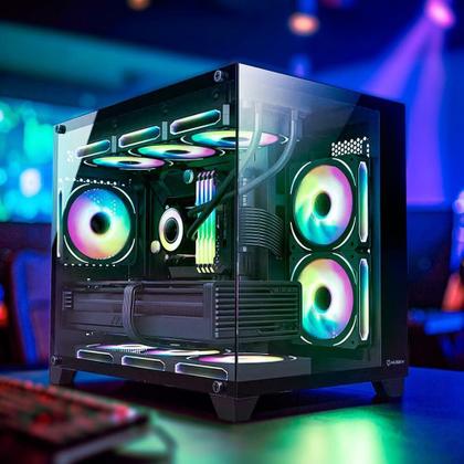 Imagem de Gabinete Gamer Husky Dome 210, Mini Tower, M-ATX, Lateral e Frontal em Vidro, Sem FANs, Preto - HGN210PT