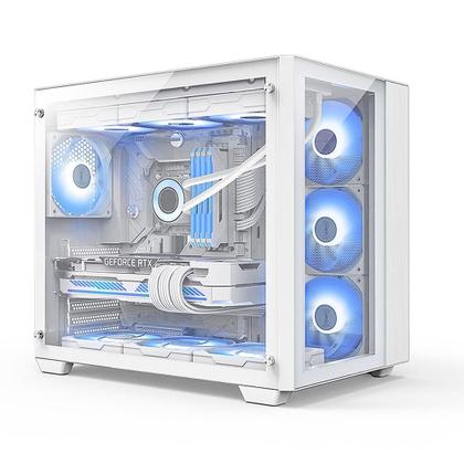 Imagem de Gabinete Gamer Hyrax HGB720, Mid Tower, ATX, Frontral e Lateral Em Vidro Temperado, Sem FANs, Branco - HGB720W