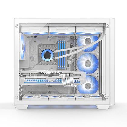 Imagem de Gabinete Gamer Hyrax HGB720, Mid Tower, ATX, Frontral e Lateral Em Vidro Temperado, Sem FANs, Branco - HGB720W