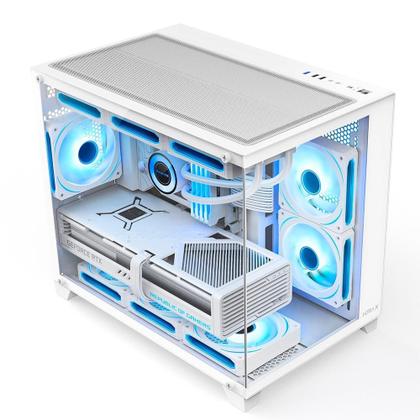 Imagem de Gabinete Gamer Hyrax HGB730, Mini Tower, M-ATX, Frontal e Lateral em Vidro Temperado, Sem FANs, Branco - HGB730W