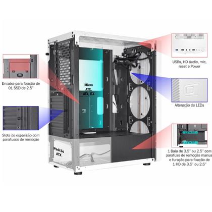 Imagem de Gabinete Gamer K-MEX Bifrost CG-W1A9, RGB, Mid Tower, Vidro Temperado, Branco