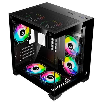 Imagem de Gabinete Gamer Rise Mode Galaxy Glass M Mini, M-ATX, Lateral e Frontal em Vidro Temperado, Sem FANs, Preto - RM-GA-GGMN-FB
