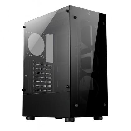 Imagem de Gabinete Gamer Rise Mode Glass 06X, Mid Tower, ATX, Lateral em Vidro Fumê e Frontal em Vidro Temperado, Sem FANs, Preto - RM-CA-06X-FB