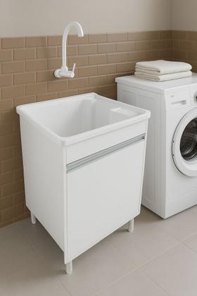 Imagem de gabinete mdf + tanque 26 l com bancada p/ torneira puxador aluminio