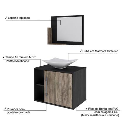Imagem de Gabinete P/Banheiro Soft 60 cm C/cuba L38 e Espelheira