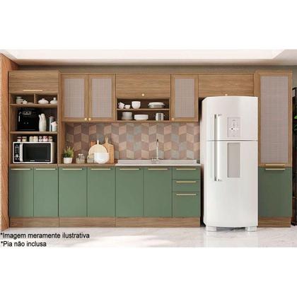 Imagem de Gabinete p/ Pia Cozinha Balcão Botanic M624 c/ 2 Portas e 3 Gavetas s/Tampo 120cm Nogueira/Verde - Kappesberg