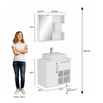 Imagem de Gabinete para Banheiro 70cm com Cuba e Espelheira Veneza