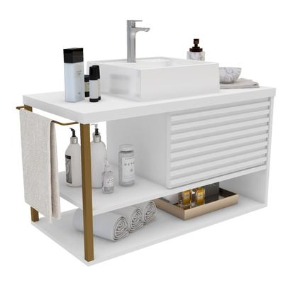 Imagem de Gabinete para Banheiro com Cuba 80cm 1 Porta Urban Branco/Dourado