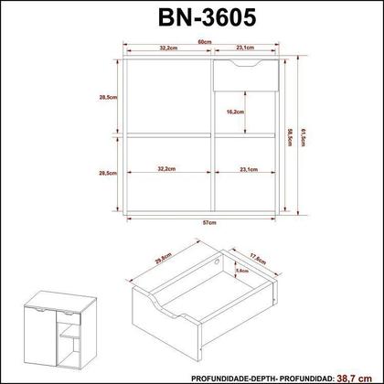 Imagem de Gabinete para Banheiro com Espelheira e Prateleira BN3610 Tecno Mobili