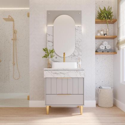 Imagem de Gabinete Para Banheiro Com Lavatório Riviera Platina Calacata MGM Móveis 70cm