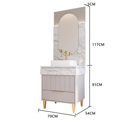 Imagem de Gabinete Para Banheiro Com Lavatório Riviera Platina Calacata MGM Móveis 70cm