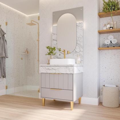 Imagem de Gabinete Para Banheiro Com Lavatório Riviera Platina Calacata MGM Móveis 70cm