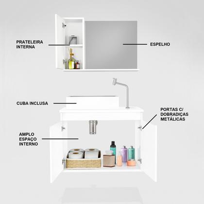Imagem de Gabinete para Banheiro com Pia e Espelho CJ Clean 60 Branco / Grafite