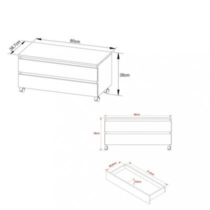 Imagem de Gabinete para Banheiro com rodízios 2 Gavetas BN3603 Tecnomobili