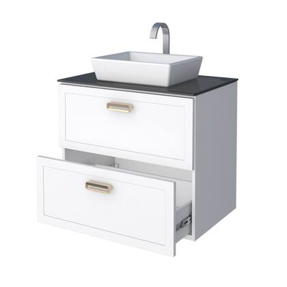 Imagem de Gabinete para Banheiro em Aço com Tampo em Vidro Temperado sem Cuba Odin Branco