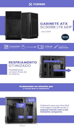 Imagem de Gabinete Para Computador ATX Mini ATX SC501BK Fortrek Preto