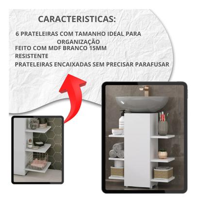 Imagem de Gabinete Para Pia De Coluna Banheiro Moderno Mdf Resistente