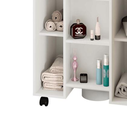 Imagem de Gabinete Pequin com 1 Porta Prateleira e Nichos para Organização do Banheiro com Design Moderno  Branco Ripado